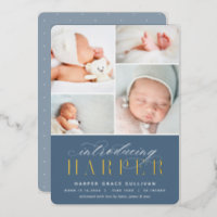 Classic Introduction Foil Photo Birth Announcement