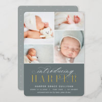 Classic Introduction Foil Photo Birth Announcement