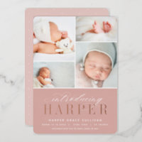 Classic Introduction Foil Photo Birth Announcement