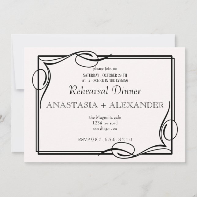 Classic Invitation to the Rehearsal dinner. (Front)