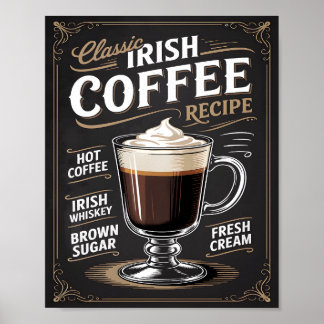 Classic Irish Coffee Recipe Vintage Poster