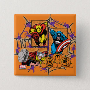 Classic Iron Man, Captain America, & Thor In A Web Button