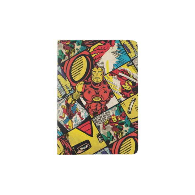 Classic Iron Man Comic Book Pattern Passport Holder (Front)