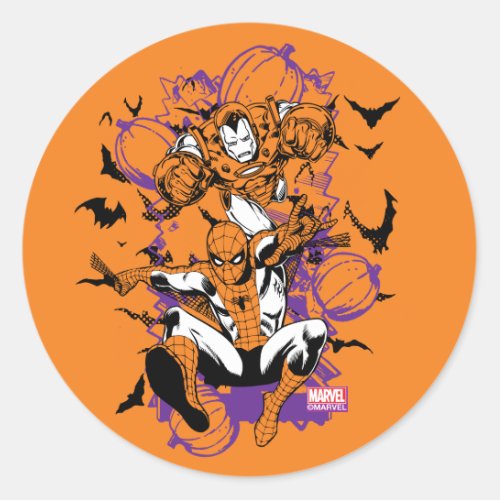 Classic Iron Man  Spider_Man With Pumpkins  Bats Classic Round Sticker