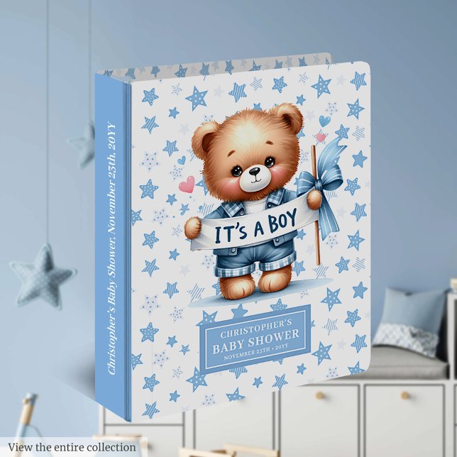 Classic It’s a boy teddy binder for baby boy book (Celebrate a baby boy with an adorable teddy bear guest book binder.)
