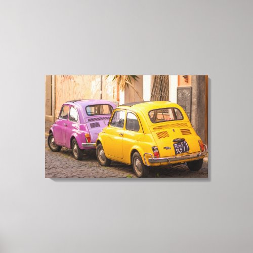 Classic italian Fiat 500 cars in Rome Italy Canvas Print