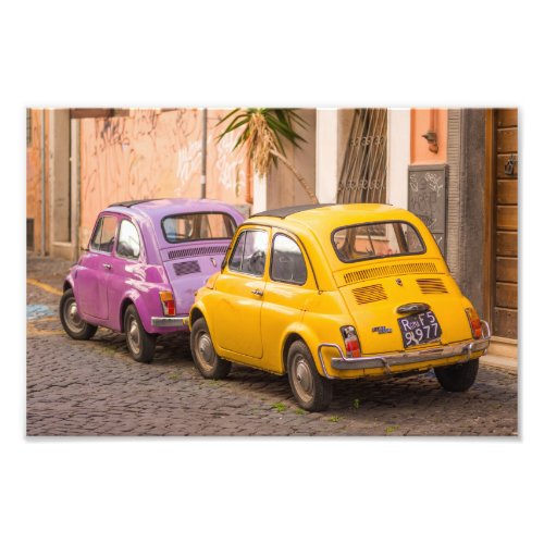 Classic italian Fiat 500 cars in Rome Italy Photo Print
