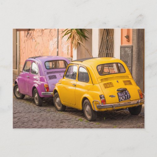 Classic italian Fiat 500 cars in Rome Italy Postcard