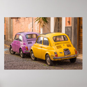 Classic italian Fiat 500 cars in Rome Italy Poster