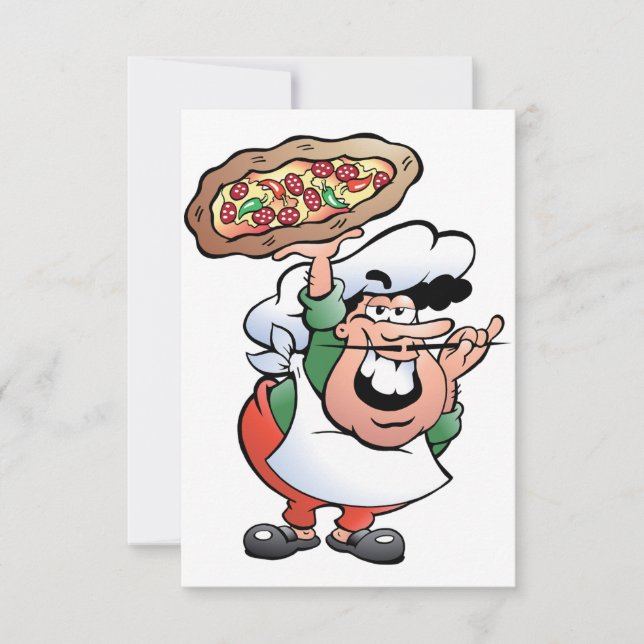 Classic Italian Pizza Chef Cartoon Invitation (Front)