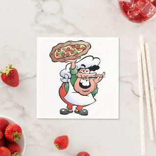 Classic Italian Pizza Chef Cartoon Paper Napkins