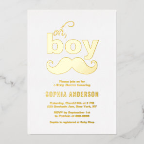 Classic It's a Boy Mustache Baby Shower Foil Invitation