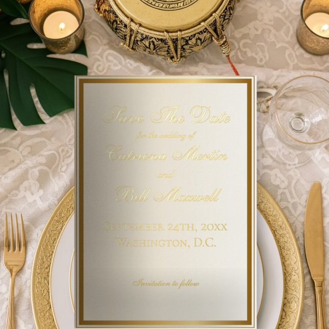 Classic Ivory and Gold Elegant Save the Date Foil Invitation (Creator Uploaded)