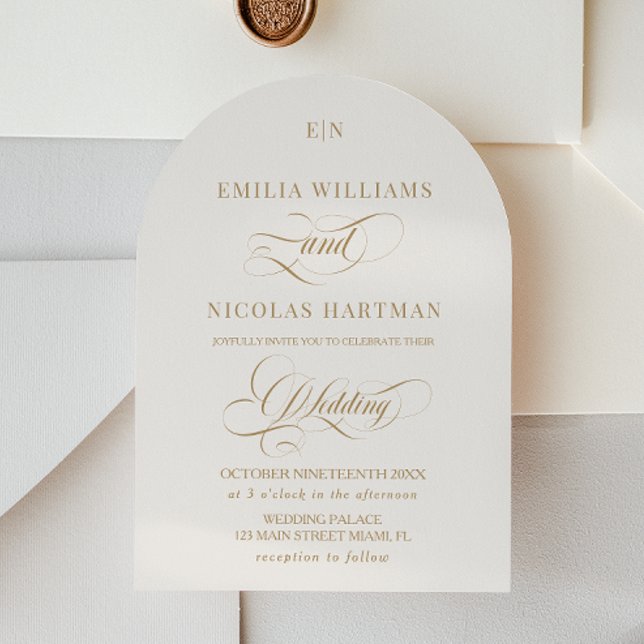 Classic Ivory and Gold Monogram Wedding Invitation (Creator Uploaded)