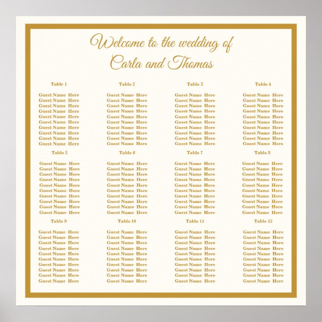 Classic  ivory and gold   Seating Charts (Front)