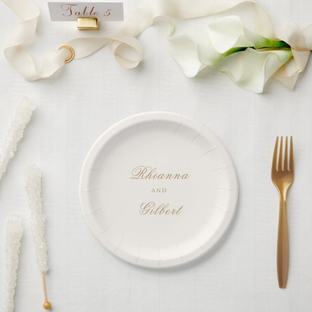 Classic Ivory and Gold Timeless Wedding Paper Plates (Wedding)