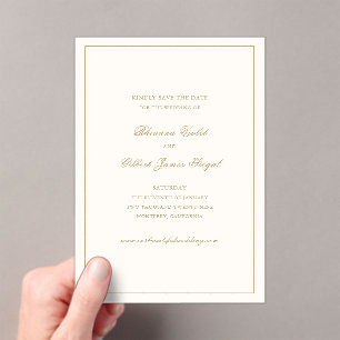 Classic Ivory and Gold Wedding Save the Date Acrylic Invitations