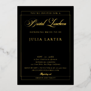 Classic Ivory Black Calligraphy Bridal Luncheon Foil Invitation