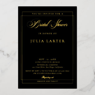 Classic Ivory Black Calligraphy Bridal Shower Foil Invitation