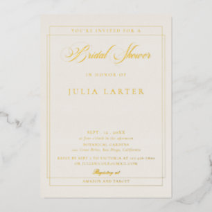 Classic Ivory Black Calligraphy Bridal Shower Foil Invitation