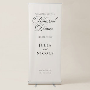 Classic Ivory Black Calligraphy Rehearsal Dinner Retractable Banner