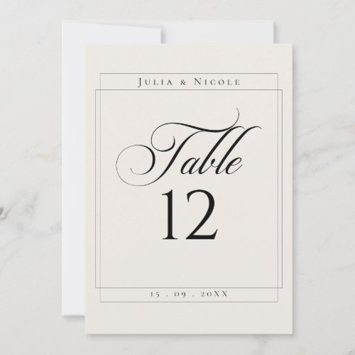 Classic Ivory Black Calligraphy Table Number