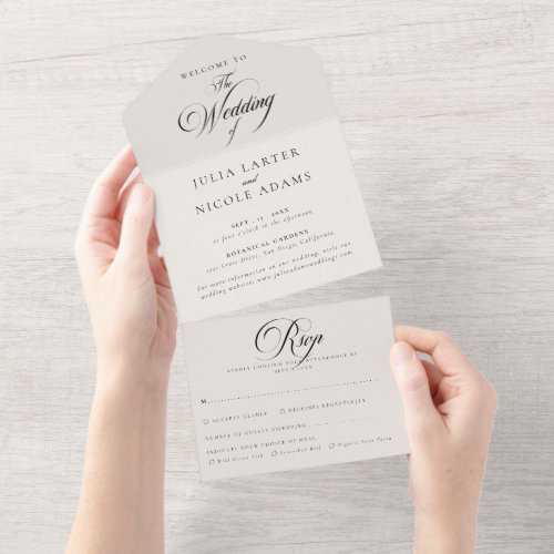 Classic Ivory Black Calligraphy Wedding  All In One Invitation