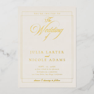 Classic Ivory Black Calligraphy Wedding Foil Invitation