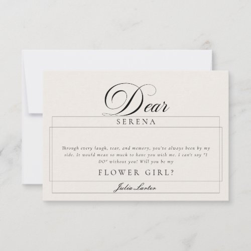 Classic Ivory Black Flower Girl Proposal Cards