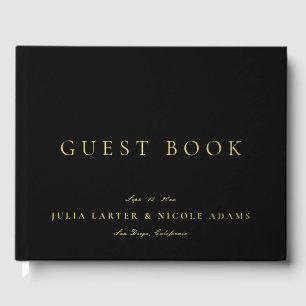 Classic Ivory Black Gold Calligraphy Wedding Foil Guest Book