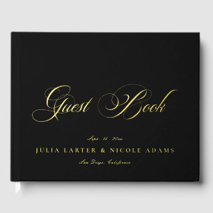 Classic Ivory Black Gold Calligraphy Wedding Foil Guest Book