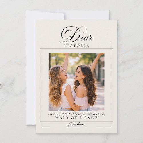 Classic Ivory Black Maid of Honor Proposal Photo Invitation