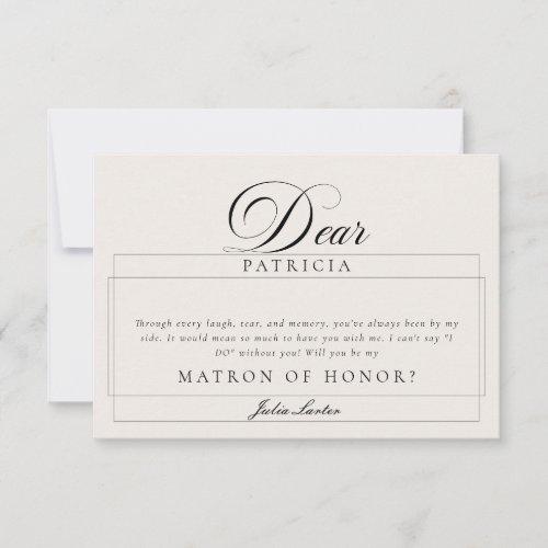 Classic Ivory Black Matron of Honor Proposal Cards