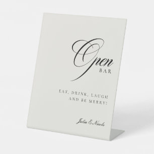 Classic Ivory Black Open Bar Drinks Wedding Sign