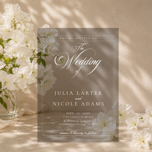 Classic Ivory Black Simple Minimalist Wedding Acrylic Invitations (Creator Uploaded)