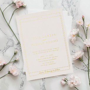 Classic Ivory Black Simple Minimalist Wedding Foil Invitation