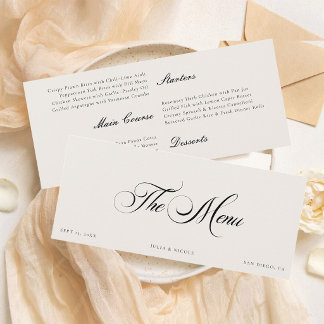 Classic Ivory Black Wedding Guest Menu Cards