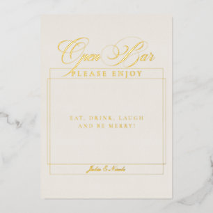 Classic Ivory Black Wedding Open Bar Sign Foil Invitation