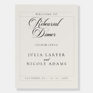 Classic Ivory Black Wedding Rehearsal Dinner Sign
