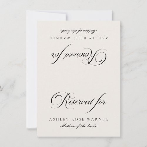 Classic Ivory Black Wedding Reserved Tabletop Sign Invitation