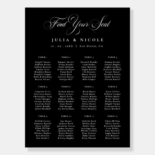 Classic Ivory Black Wedding Seating Chart Sign