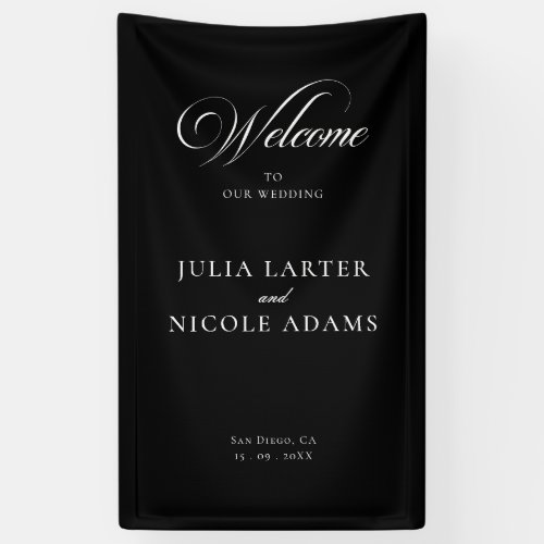 Classic Ivory Black Welcome Wedding Banner Sign