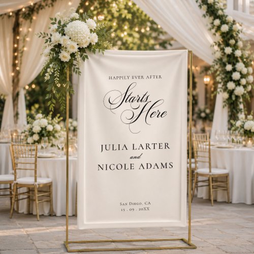 Classic Ivory Black Welcome Wedding Banner Sign