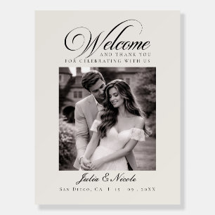 Classic Ivory Black White Wedding Welcome Sign
