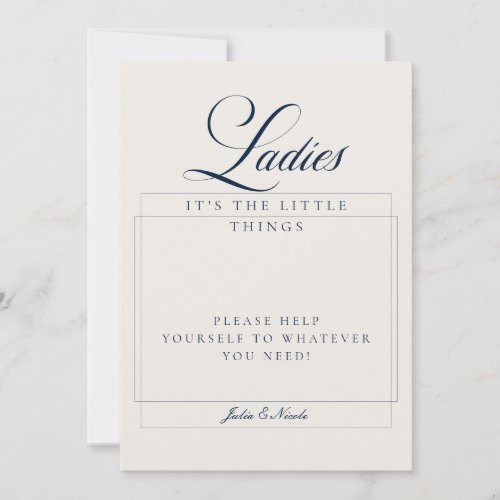 Classic Ivory Blue Ladies Bathroom Basket Sign Invitation