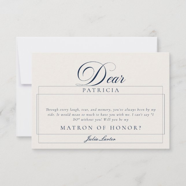 Classic Ivory Blue Matron of Honor Proposal Cards (Front)