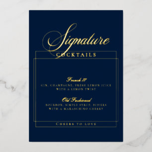 Classic Ivory Blue Signature Wedding Cocktail Sign Foil Invitation