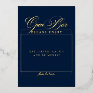 Classic Ivory Blue Wedding Open Bar Sign Foil Invitation