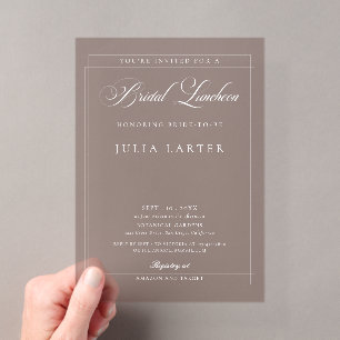 Classic Ivory Brown Calligraphy Bridal Luncheon Acrylic Invitations