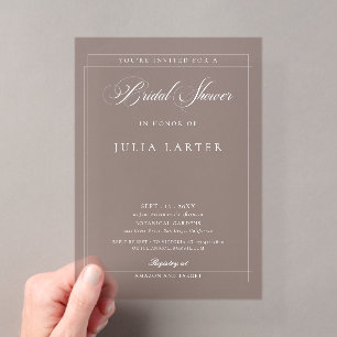 Classic Ivory Brown Calligraphy Bridal Shower Acrylic Invitations